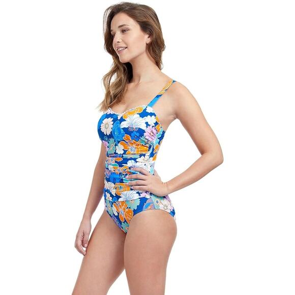 EUC Profile by Gottex Rising Sun One Piece Swimsuit D-Cup Blue Floral Ruched - Picture 2 of 15